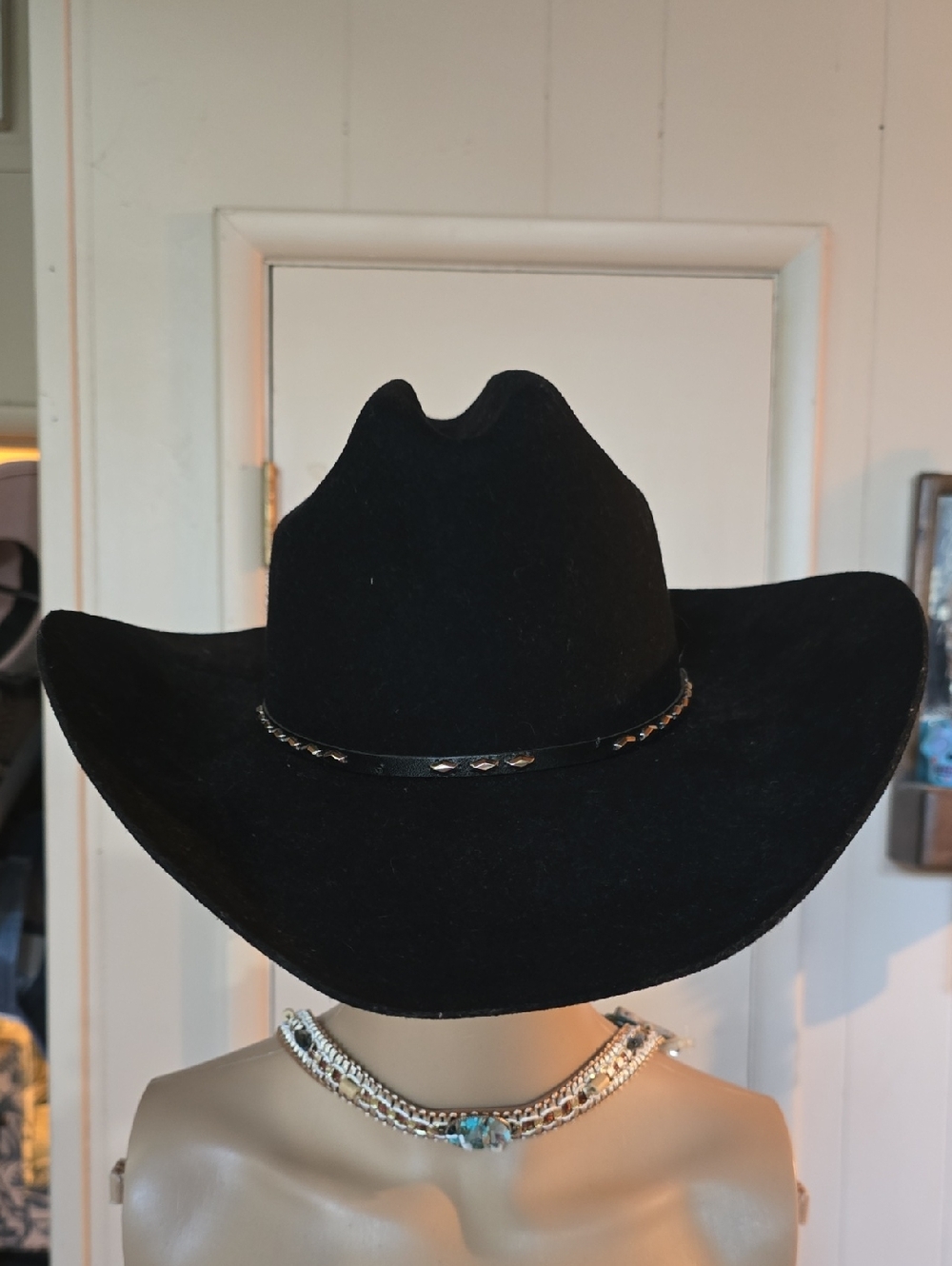Vintage Alamo Bailey Black Wool Western Cowboy Hat with Decorative Band
